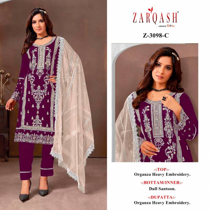 Zarqash Z 3098 A To D Organza Embroidery Pakistani Suits Catalog
